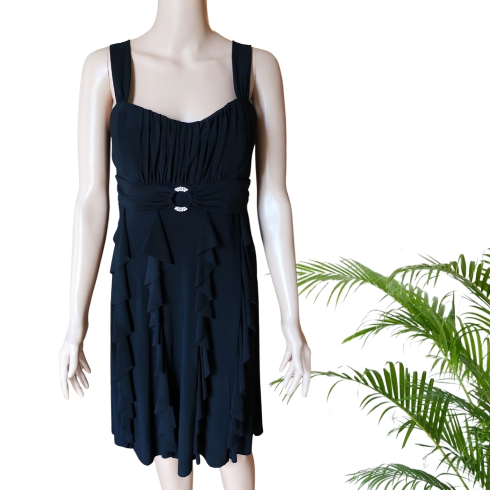 SCARLETT NITE Women's Tank Straps Ruffle Black Dress Size 14 NWT